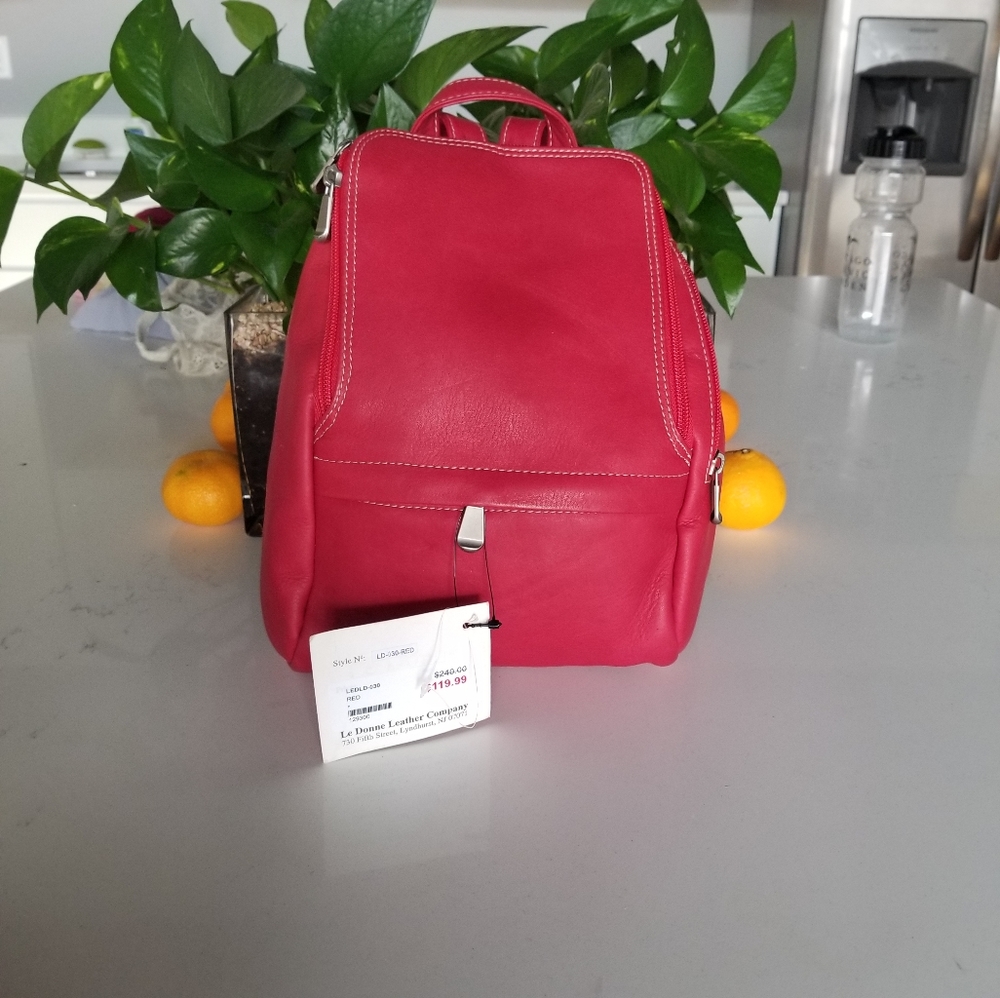 Red leather backpack